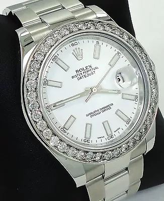 Rolex Datejust II 116300 3.25 CT Diamonds Bezel White Dial Steel Papers Mint • $11999