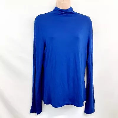 Bellatrix Top Blouse Shirt Women Size 1X/L Solid Blue Mock Neck Fitted L/Sleeve • $21.23