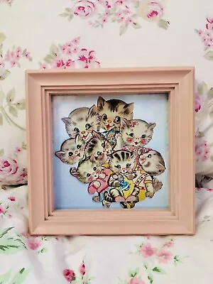 Vintage 1950’s Style Kitten Picture Kitschy Kitty Cat Pink Wall MountFramed • $38
