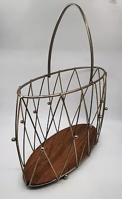 Vtg Mid Century Modern Atomic Era Goldtone Metal Magazine Rack Album Holder • $39.99