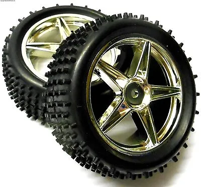 £13.99 • Buy 06026 1/10 Scale Off Road RC R/C Buggy Rear Wheels And Tyres X2 Silver 5 Spoke