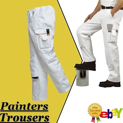 White Painters Trousers Multi-Pockets 100% Cotton Knee Pockets Decorators S817 • £25.85