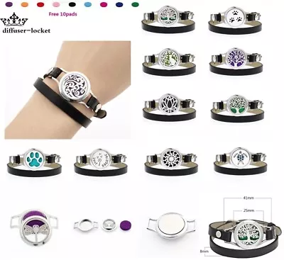25mm Alloy Aromatherapy Essential Oil Bracelet Leather Wrap Locket Diffuser Pads • $1.99