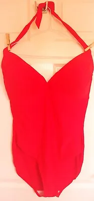 Womens F & F Bright Red Halter-Neck Padded Swimming Costume Size 22 Holiday • £16