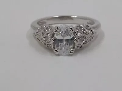 Epiphany Diamonique Oval Cut Cubic Zirconia Vintage Style Ring Platinum Plated • $37.95