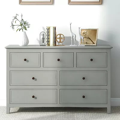 Solid Wood Bedroom Dresser With 7 Drawer Gray Chest Of Drawers Storage Cabinets • $824.90