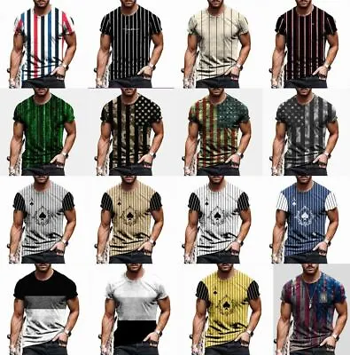 Men T-Shirt Striped Fashion Graphic Print Short Sleeve Fitness Stripe Silky Soft • $15.98