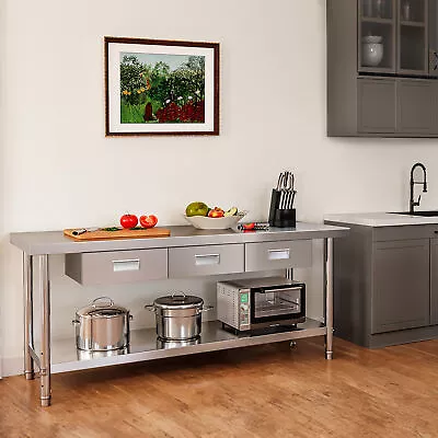 60  X 24  Stainless Steel Table Work Table Metal Table Prep Table With 3 Drawers • $359.99