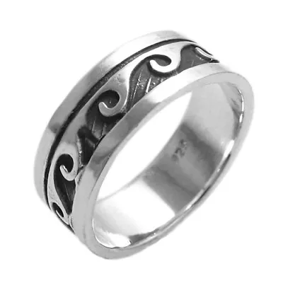 925 Sterling Silver Men's Wave Designed Center Band Ring Size 9-14 • $33.78