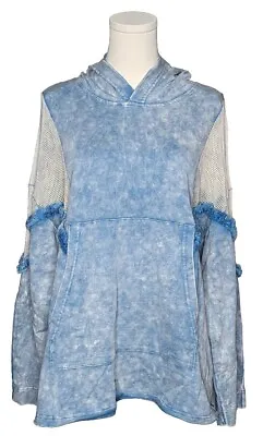 Bibi Acid Washed Oversized Hobo Hoodie Blue Mesh Sleeves Women's LG • £19.28