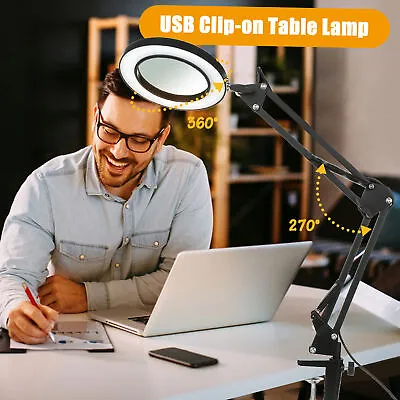 LED 8X Magnifier Lamp Clip-on Desk Table Magnifying Glass Lamp Durable UK • £14.98