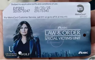 Law & Order Svu Olivia Benson Mariska Hargitay Nyc Metrocard New York Ny • $14.10