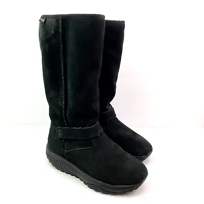 Skechers Shape Ups Womens Size 7.5 Black Leather Pull On Winter Snow Boots 24867 • $45.02