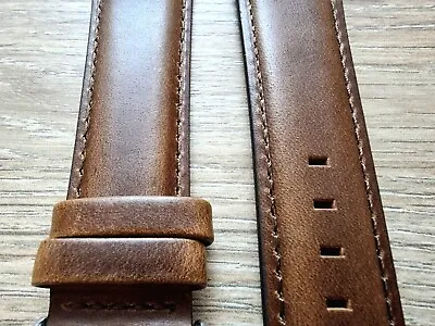 £5.95 • Buy Genuine Leather Watch Strap Band Lightly Padded 22mm + Spring Bar Pins Brown 