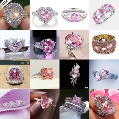 £3.22 • Buy Elegant Women Jewelry  Silver Rings Pink Sapphire Wedding Party Ring Size6-10