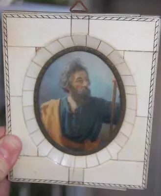 Antique Framed Miniature Painted Religious Man Portrait Porcelain • $225