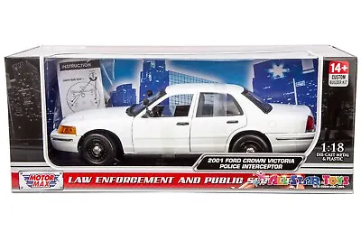 Motormax 1/18 2001 Ford Crown Victoria Police Car Blank White 73517 W/ Light Bar • $39.50