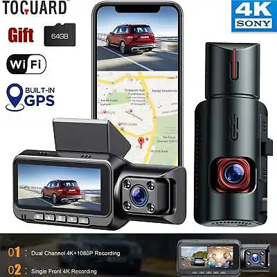 $169.29 • Buy TOGUARD 4K Dual Dash Cam GPS WiFi Front+Cabin Car DVR Camera Night Vision 64GB
