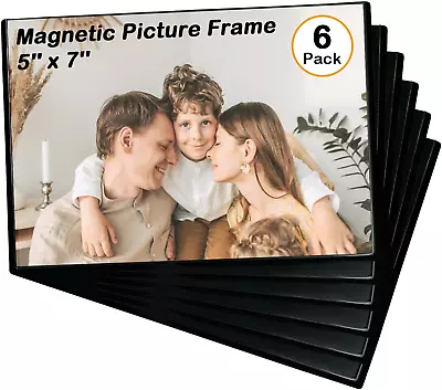 Magnetic Picture Frame Eusable Black Magnet Fridge Photo Sleeves 5X7 Inches • $12.71