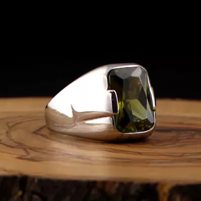  Men's Ring 925 Sterling Silver Turkish Handmade Jewelry Peridot All Size  • £42.47