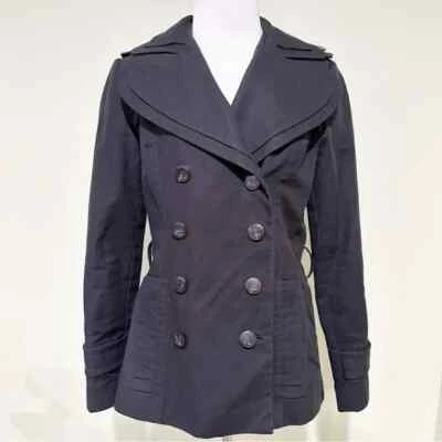 $14.81 • Buy Zara Women Black Double Breasted Pea Coat Size Small 100% Cotton