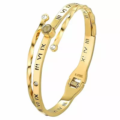 Mens Women Hollow Roman Numeral Cuff Bangle Stainless Steel Bracelet Bangle Gift • $12.99