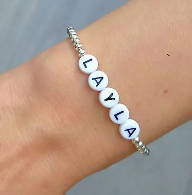 £5.99 • Buy Personalised Name Letter Bead Bracelet Adjustable Cord Silver Child / Adult Gift