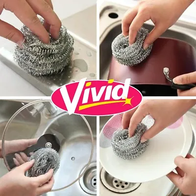 6 X STRONG STAINLESS STEEL SCOURERS Durable Long Lasting Pots Pans Trays Dish • £6.05