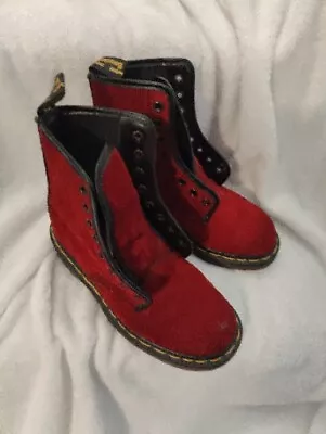 Vintage Dr Martens 1460 RED VELVET Boots Made In ENGLAND UK 3; US 5.5 • $45