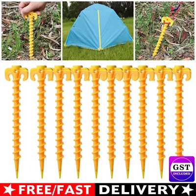 $12.45 • Buy 10x Screw Tent Pegs Ground Stakes Spiral Nails Plastic Tarp Outdoor Camping AU