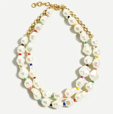 $32.95 • Buy NEW J. Crew Blair White/Multicolor Pearl Pop Layered Necklace