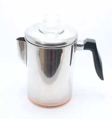 Flint Ware 8 Cup Percolator Coffee Pot Stovetop Stainless Steel Copper Bottom • $34.99