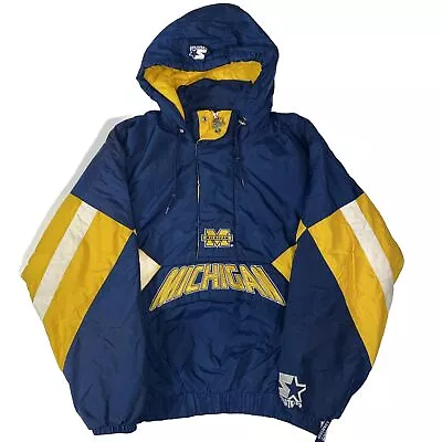 Vtg 90s Starter University Of Michigan Wolverines Big Logo Pullover Jacket Sz L • $199.99