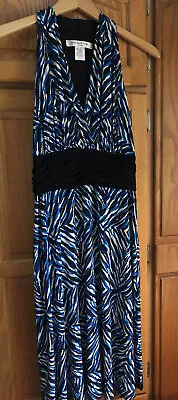 Womens Evan Picone Halter Dress Blue Black Cinched Waist B Neck Size 10 • $16