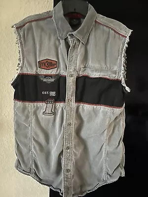 Harley- Davidson Men Gray Distressed Sleeveless Vest Jacket Top Size M • $38.66