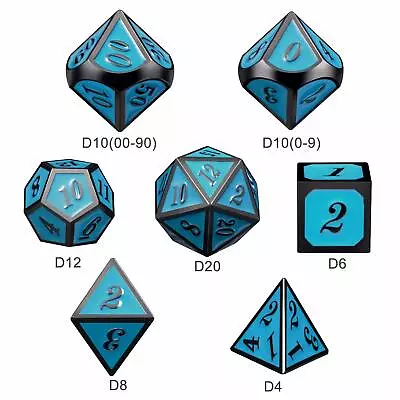 Set Of 7 Metal Dice Set With Storage Box - Turquoise With Gunmetal Numbers • $19.99