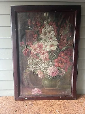 Vintage Medium Floral Oil Painting Signed Vena T Carroll 1940 Roses Gardenias • $185