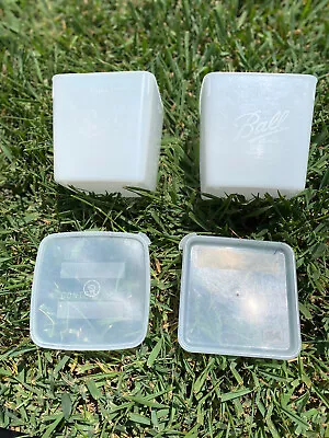 Vintage 1973 Set Of 2 Ball Freezer Boxes 1 1/2 Pint Lids Plastic Containers • $6