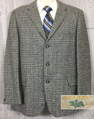 Gala Forest Mens Plaid Grey Blue Wool Tweed Sportcoat Scotland Sz 38-40 (t14) • $40