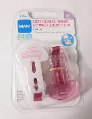 Mam Pacifier Clip (2 Pc Set) I Love Daddy 0+ Months Pink White Brand New Sealed  • $14