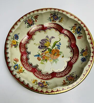 Vintage~1971~daher Decorated Ware~made In England~tin/metalware Red Floral Dish • $15