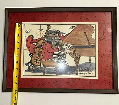George Luttrell New Orleans Jazz Musicians Print Artist Signed Framed Mat 1977 • $50