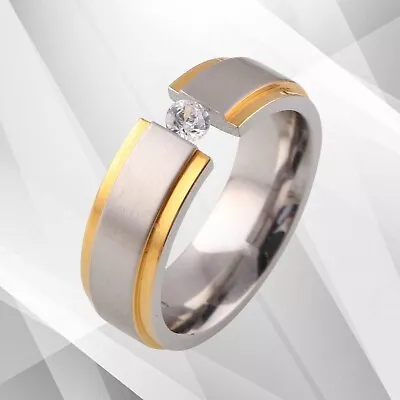 £89.99 • Buy Titanium Matching Engagement Wedding Ring Set His & Hers 0.39Ct CZ Diamond 6mm