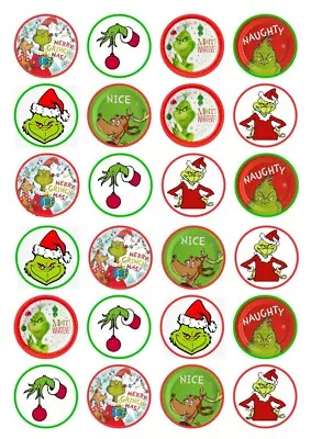 24 The Grinch Christmas Cupcake Cake Toppers Edible Wafer Paper Decorations • £2.99