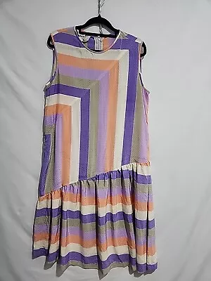 Vintage Anthea Crawford Womens Purple Stripe Drop Waist Frill Dress SIze 14(3929 • $39.95