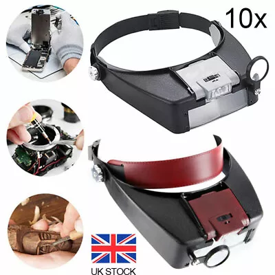 Magnifying Glass Headset LED Lights Head Headband Visor Magnifier Loupe With Box • £10.44