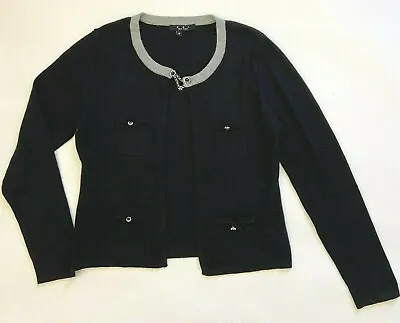 ECI New York Women Size M Black Beaded Open Cardigan Pockets Sweater Silk Angora • $10.99