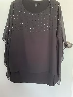 Rockmans Black Beaded Chiffon Kaftan Lined Size 20 • $19