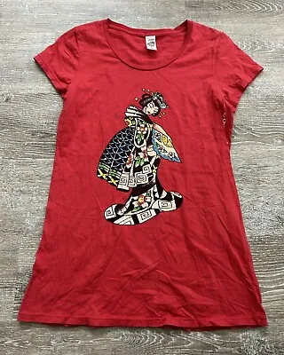 Ed Hardy T Shirt Womens Large Christian Audigier Geisha Girl Vtg Y2K Japan Red • £27.93