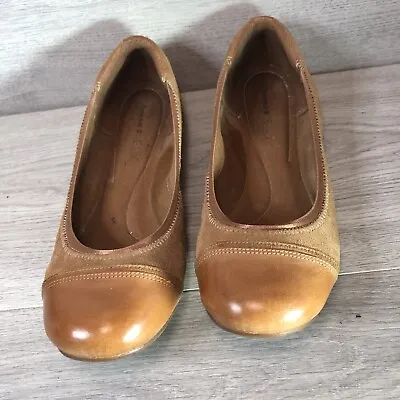 Timberland Womens Leather Pumps UK 6.5 Brown Tan Slip On Flat Ballet Shoes Woman • £16